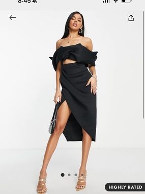 ASOS Black Wrap Midi Skirt with High Slit